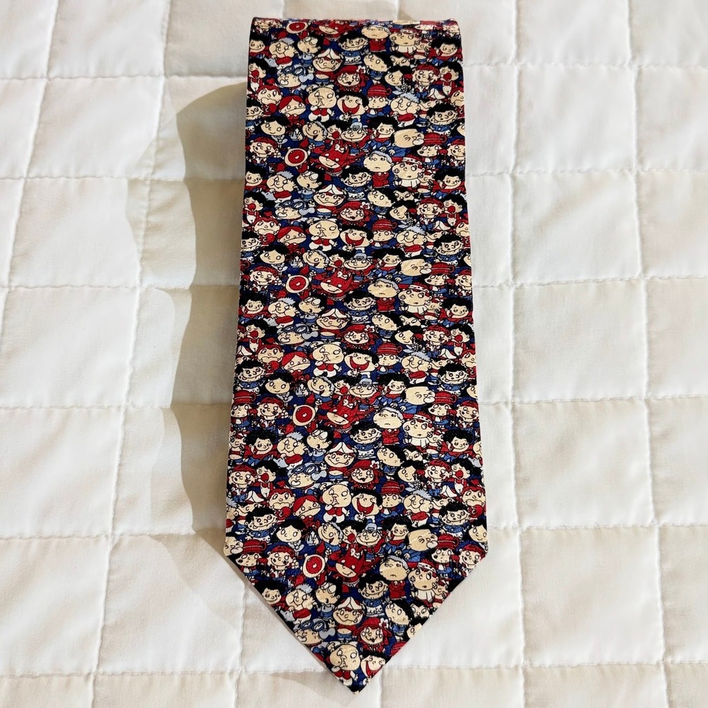 Museum Artifacts Mens Little Monsters Silk Tie Red Blue Character Print 1999